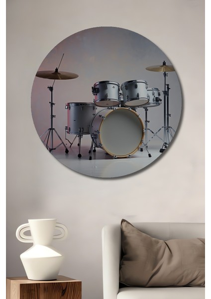 Gümüş Caz Davul Yağlı Boya Görünümlü Dekoratif Ahşap Ev/işyeri/ofis Yuvarlak Tablo