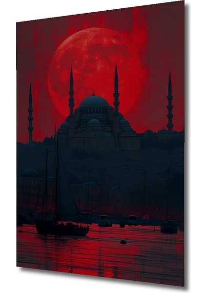 Kızıl Ay Istanbul Rüyası Yağlı Boya Görünümlü Dekoratif Ahşap Ev/işyeri/ofis Kare Tablo fiyatları