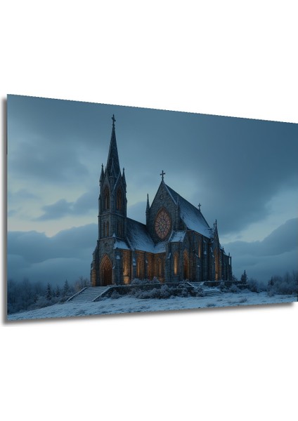 Gotik Katedral Sulu Boya Görünümlü Dekoratif Ahşap Ev/işyeri/ofis Kare Tablo modelleri