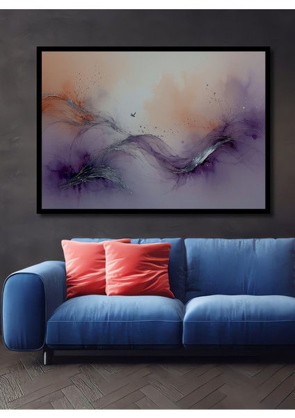 Çerçeve Görünümlü Mor Rüyalar Sulu Boya Görünümlü Dekoratif Ahşap Ev/işyeri/ofis Kare Tablo