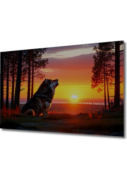 Gün Batımı Uluyan Kurt Yağlı Boya Görünümlü Dekoratif Ahşap Ev/işyeri/ofis Kare Tablo fiyatları