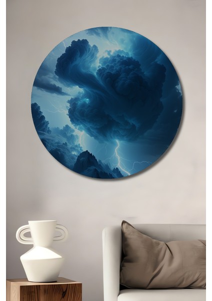 Fırtına Bulutları Yağlı Boya Görünümlü Dekoratif Ahşap Ev/işyeri/ofis Yuvarlak Tablo