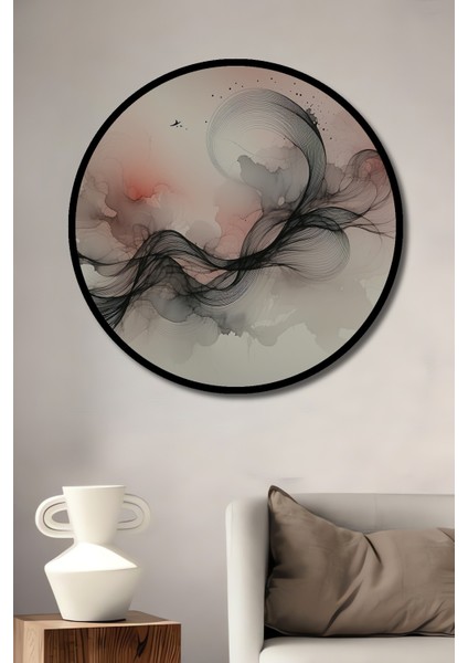 Çerçeve Görünümlü Uçan Kuşlar Soyut Çizgiler Sulu Boya Görünümlü Ahşap Ofis Tablo