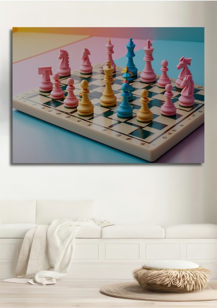 Pastel Renkli Satranç Tahtası Modern Sanat Dekoratif Ahşap Ev/işyeri/ofis Kare Tablo