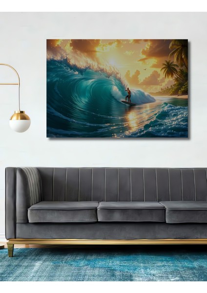 Sörfçü Cenneti Yağlı Boya Görünümlü Dekoratif Ahşap Ev/işyeri/ofis Kare Tablo