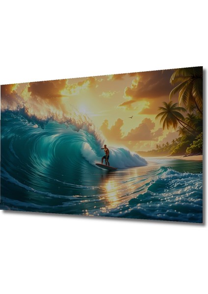 Sörfçü Cenneti Yağlı Boya Görünümlü Dekoratif Ahşap Ev/işyeri/ofis Kare Tablo fiyatları