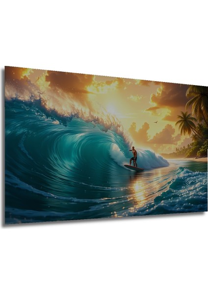 Sörfçü Cenneti Yağlı Boya Görünümlü Dekoratif Ahşap Ev/işyeri/ofis Kare Tablo modelleri