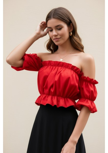 Madonna Yaka Kadın Bluz – Lastik Detaylı Rahat Kesim