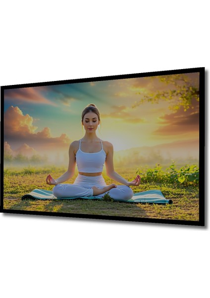 Çerçeve Görünümlü Yoga Yapan Kadın Huzurlu Doğa Manzarası Yağlı Boya Görünümlü Ahşap Ofis Tablo fiyatları