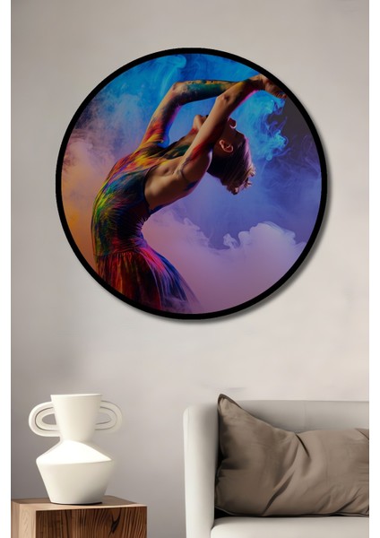 Çerçeve Görünümlü Renklerin Dansı Modern Sanat Dekoratif Ahşap Ev/işyeri/ofis Yuvarlak Tablo