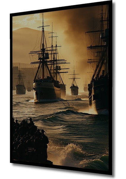 Çerçeve Görünümlü Osmanlı Donanması Yağlı Boya Görünümlü Dekoratif Ahşap Ev/işyeri/ofis Kare Tablo fiyatları