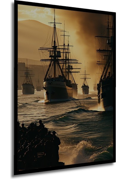 Çerçeve Görünümlü Osmanlı Donanması Yağlı Boya Görünümlü Dekoratif Ahşap Ev/işyeri/ofis Kare Tablo modelleri