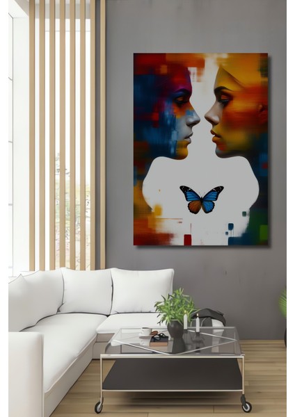 Aşkın Kelebeği Yağlı Boya Görünümlü Modern Sanat Ev/işyeri/ofis Dekoratif Ahşap Kare Tablo