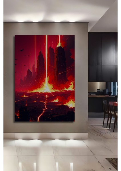 Kıyamet Günü Modern Sanat Yağlı Boya Görünümlü Ev/işyeri/ofis Dekoratif Ahşap Kare Tablo