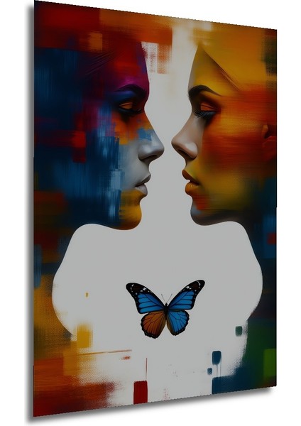 Aşkın Kelebeği Yağlı Boya Görünümlü Modern Sanat Ev/işyeri/ofis Dekoratif Ahşap Kare Tablo modelleri