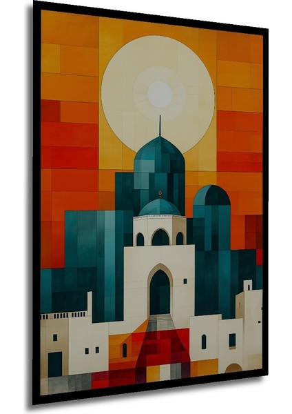 Çerçeve Görünümlü Mozaik Desenli Cami Minareleri Yağlı Boya Görünümlü Ahşap Ofis Kare Tablo modelleri