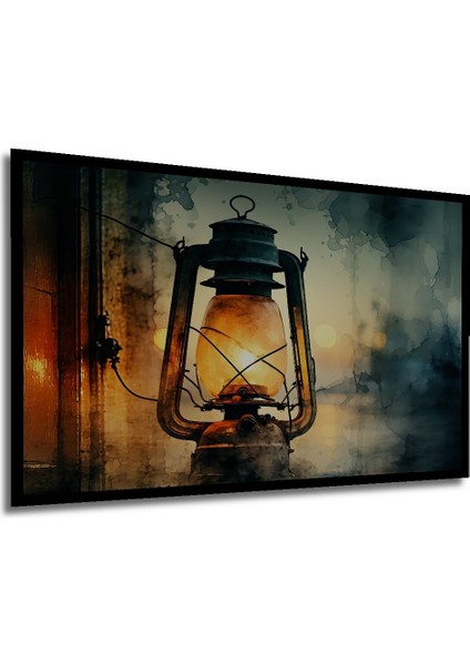 Çerçeve Görünümlü Sulu Boya Görünümlü Nostaljik Lamba Aydınlığı Salon Ahşap Kare Tablo modelleri