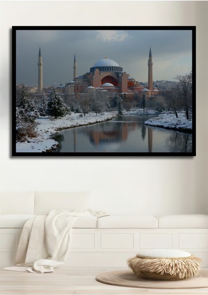 Çerçeve Görünümlü Kış Masalı Ayasofya Yağlı Boya Görünümlü Dekoratif Ahşap Işyeri/ofis Kare Tablo