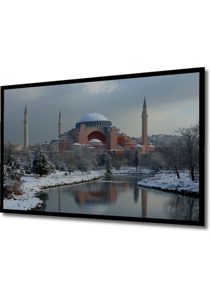 Çerçeve Görünümlü Kış Masalı Ayasofya Yağlı Boya Görünümlü Dekoratif Ahşap Işyeri/ofis Kare Tablo fiyatları