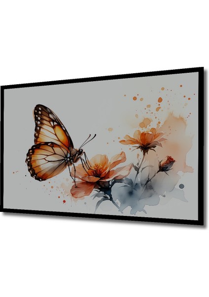 Çerçeve Görünümlü Narin Kelebek ve Çiçekler Sulu Boya Görünümlü Dekoratif Ahşap Ofis Kare Tablo fiyatları