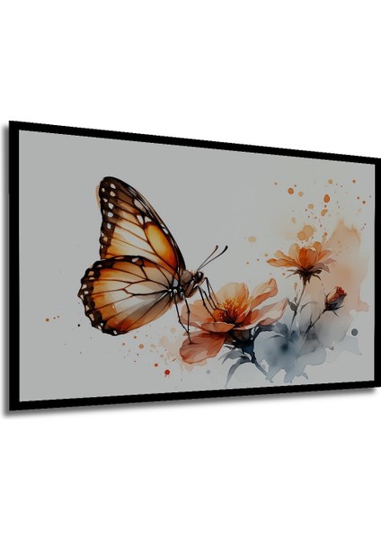 Çerçeve Görünümlü Narin Kelebek ve Çiçekler Sulu Boya Görünümlü Dekoratif Ahşap Ofis Kare Tablo modelleri
