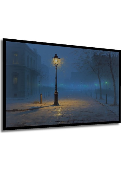 Çerçeve Görünümlü Yağlı Boya Görünümlü Sisli Şehir Lambaları Ofis Dekoratif Ahşap Kare Tablosu modelleri