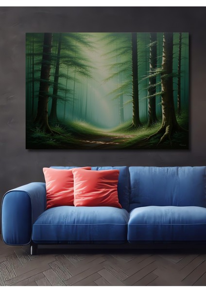 Yeşil Orman Rüyası Yağlı Boya Görünümlü Dekoratif Ahşap Ev/işyeri/ofis Kare Tablo
