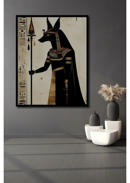 Çerçeve Görünümlü Anubis Tanrı Yağlı Boya Görünümlü Dekoratif Ahşap Ev/işyeri/ofis Kare Tablo