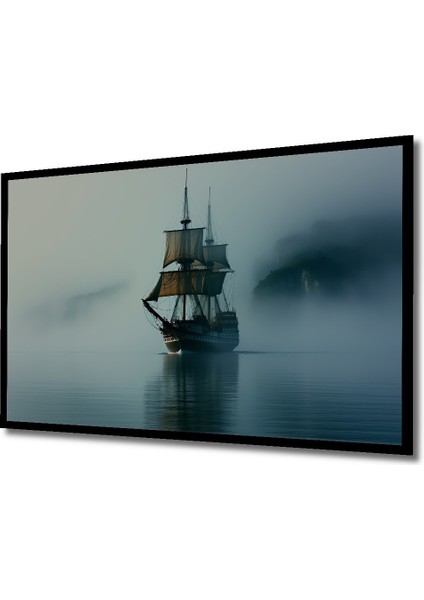 Çerçeve Görünümlü Sisler Içinde Yükselen Görkemli Yelkenli Yağlı Boya Görünümlü Ahşap Ofis Tablo fiyatları