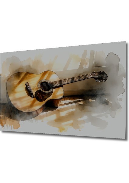 Sulu Boya Görünümlü Gitar Melodisi Dekoratif Ahşap Ev/işyeri/ofis Kare Tablo fiyatları