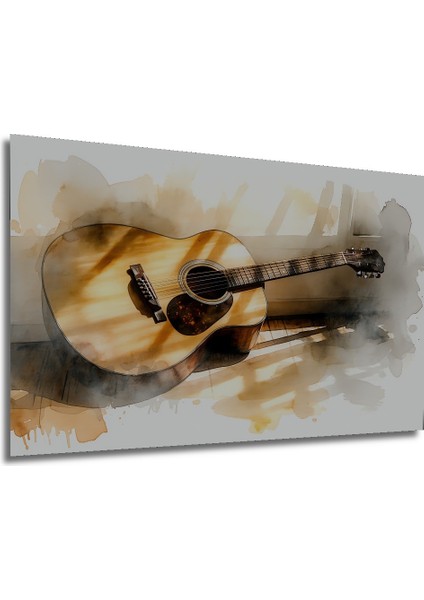 Sulu Boya Görünümlü Gitar Melodisi Dekoratif Ahşap Ev/işyeri/ofis Kare Tablo modelleri