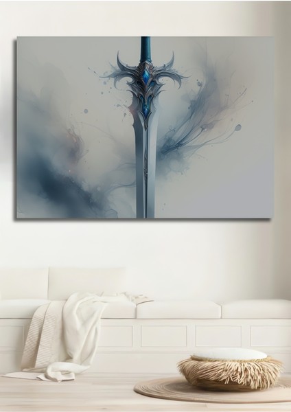 Fantastik Kılıç Sulu Boya Görünümlü Dekoratif Ahşap Ev/işyeri/ofis Kare Tablo