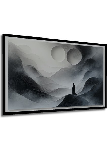 Çerçeve Görünümlü Minimalist Dağlar ve Silüet Siyah Beyaz Dekoratif Ahşap Ev/işyeri/ofis Kare Tablo modelleri