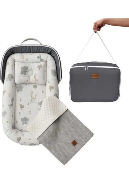 Çantalı Baby Nest + Nohut Bebek Battaniyesi Taşınabilir Anne Yanı Yatağı Yenidoğan Safari Desenli fırsatları