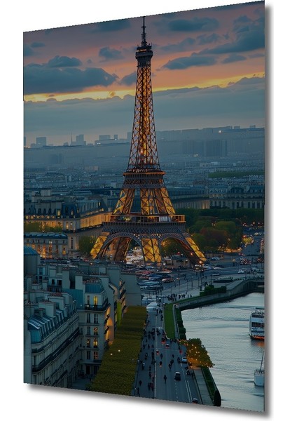 Eiffel Kulesi Paris Manzarası Yağlı Boya Görünümlü Dekoratif Ahşap Ev/işyeri/ofis Kare Tablo fiyatları