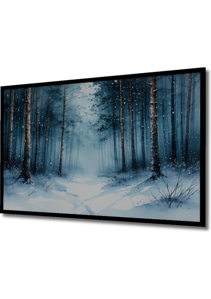 Çerçeve Görünümlü Kış Ormanı Sulu Boya Görünümlü Dekoratif Ahşap Ev/işyeri/ofis Kare Tablo fiyatları