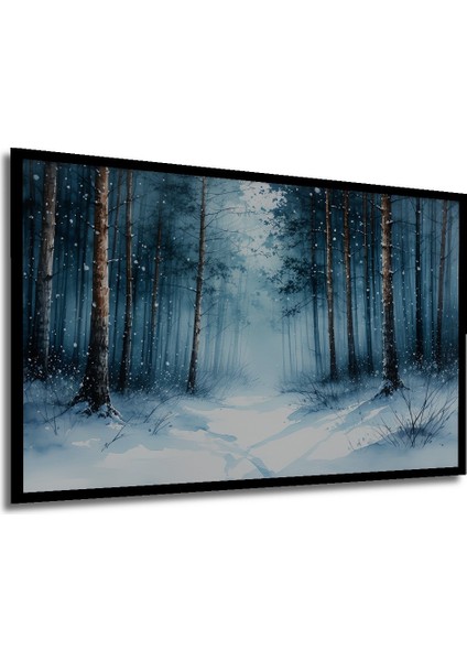 Çerçeve Görünümlü Kış Ormanı Sulu Boya Görünümlü Dekoratif Ahşap Ev/işyeri/ofis Kare Tablo modelleri