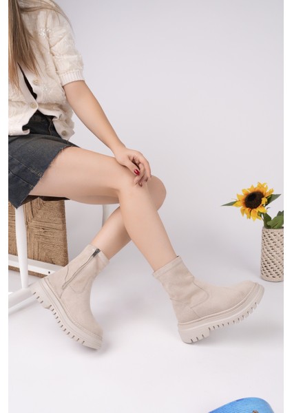 Sueva Süet Kalın Taban Fermuarlı Kadın Bot modelleri