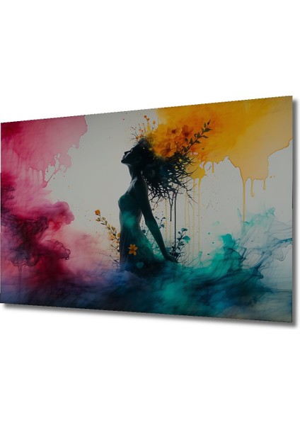 Çiçek Bahçesinde Dans Eden Kadın Sulu Boya Görünümlü Dekoratif Ahşap Ev/işyeri/ofis Kare Tablo fiyatları