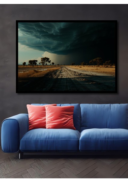 Çerçeve Görünümlü Fırtına Bulutları Yağlı Boya Görünümlü Dekoratif Ahşap Ev/işyeri/ofis Kare Tablo