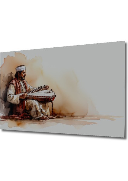Sitarıyla Hint Ezgileri Sulu Boya Görünümlü Dekoratif Ahşap Ev/işyeri/ofis Kare Tablo fiyatları