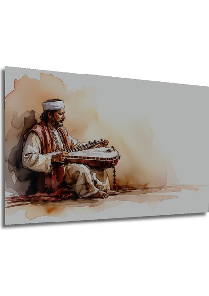 Sitarıyla Hint Ezgileri Sulu Boya Görünümlü Dekoratif Ahşap Ev/işyeri/ofis Kare Tablo modelleri