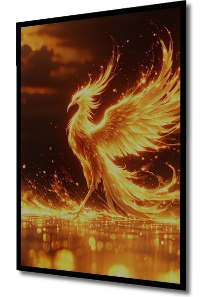 Çerçeve Görünümlü Ateşten Yükselen Phoenix Kuşu Yağlı Boya Görünümlü Ahşap Ofis Kare Tablo fiyatları