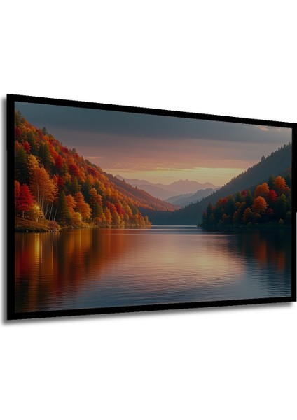 Çerçeve Görünümlü Sonbahar Renkleri Göl Manzarası Yağlı Boya Görünümlü Ahşap Ofis Kare Tablo modelleri