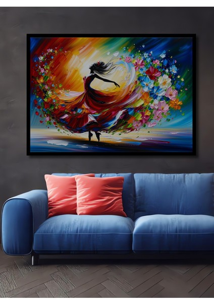 Çerçeve Görünümlü Çiçek Dansı Yağlı Boya Görünümlü Dekoratif Ahşap Ev/işyeri/ofis Kare Tablo