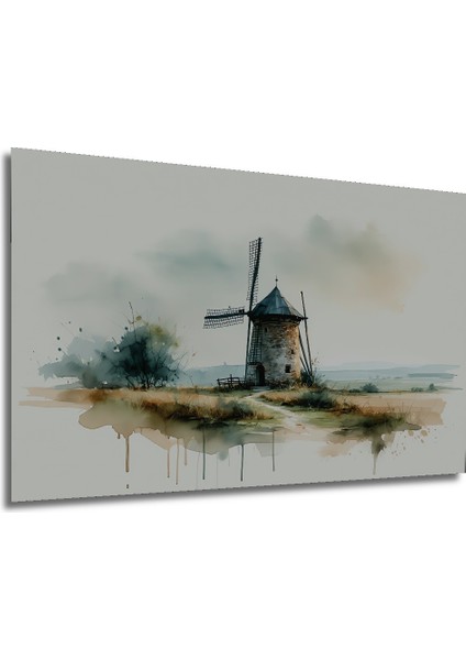 Sulu Boya Görünümlü Nostaljik Yel Değirmeni Sanat Ev/işyeri/ofis Dekoratif Ahşap Kare Tablo modelleri