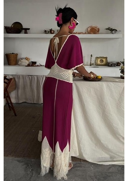 Ezel Glory Dantel Desenli V Yaka Triko Elbise 2844