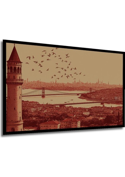 Çerçeve Görünümlü Galata Kulesi ve Istanbul Silüeti Nostaljik Ofis Kare Tablo Ahşap modelleri