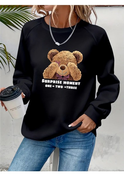 Kadın Uzun Kollu Bisiklet Yaka Ayıcık Desenli Viskon Iki Iplik Bluz fiyatları