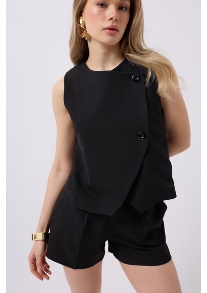 Ezel Glory Yandan Düğmeli Dokuma Yelek